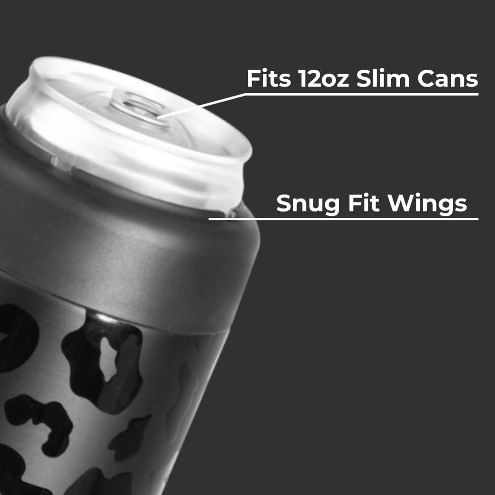 imageHydroJug Standard Can Cooler  2in1 Insulated Can Cooler Cup  Stainless Steel Can Holder with NonSlip Rubber Base  ScrewTop Lid  Dishwasher Safe  12oz SageBlack Leopard