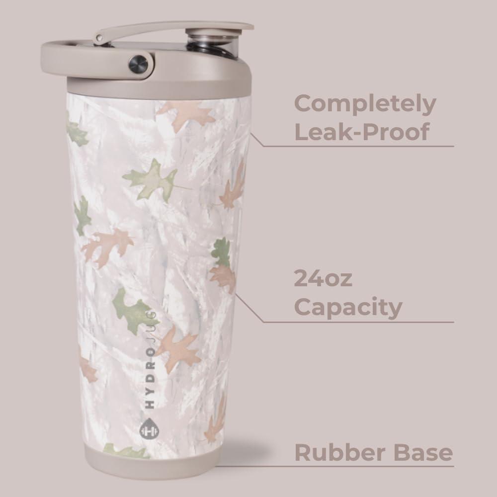 imageHydroJug 24 oz New Stainless Steel Shaker  Insulated Leakproof BPAFree with Silent Mixing Grate  No Clumps No Noise  Premium Shaker for Fitness Sports ampamp Everyday Use Black LeopardCamo