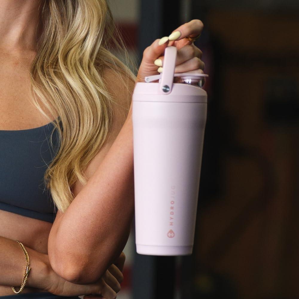 imageHydroJug 24 oz New Stainless Steel Shaker  Insulated Leakproof BPAFree with Silent Mixing Grate  No Clumps No Noise  Premium Shaker for Fitness Sports ampamp Everyday Use Black LeopardPink Sand