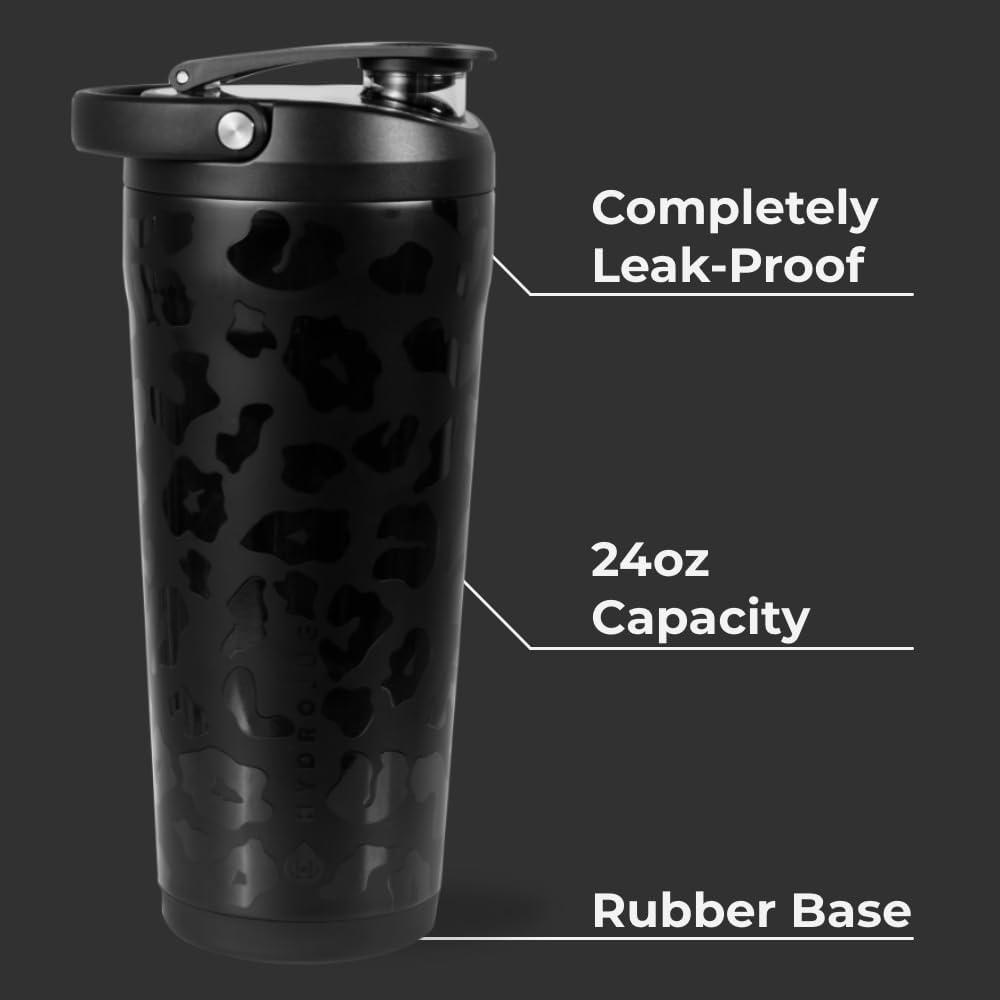 imageHydroJug 24 oz New Stainless Steel Shaker  Insulated Leakproof BPAFree with Silent Mixing Grate  No Clumps No Noise  Premium Shaker for Fitness Sports ampamp Everyday Use Black LeopardBlack Leopard