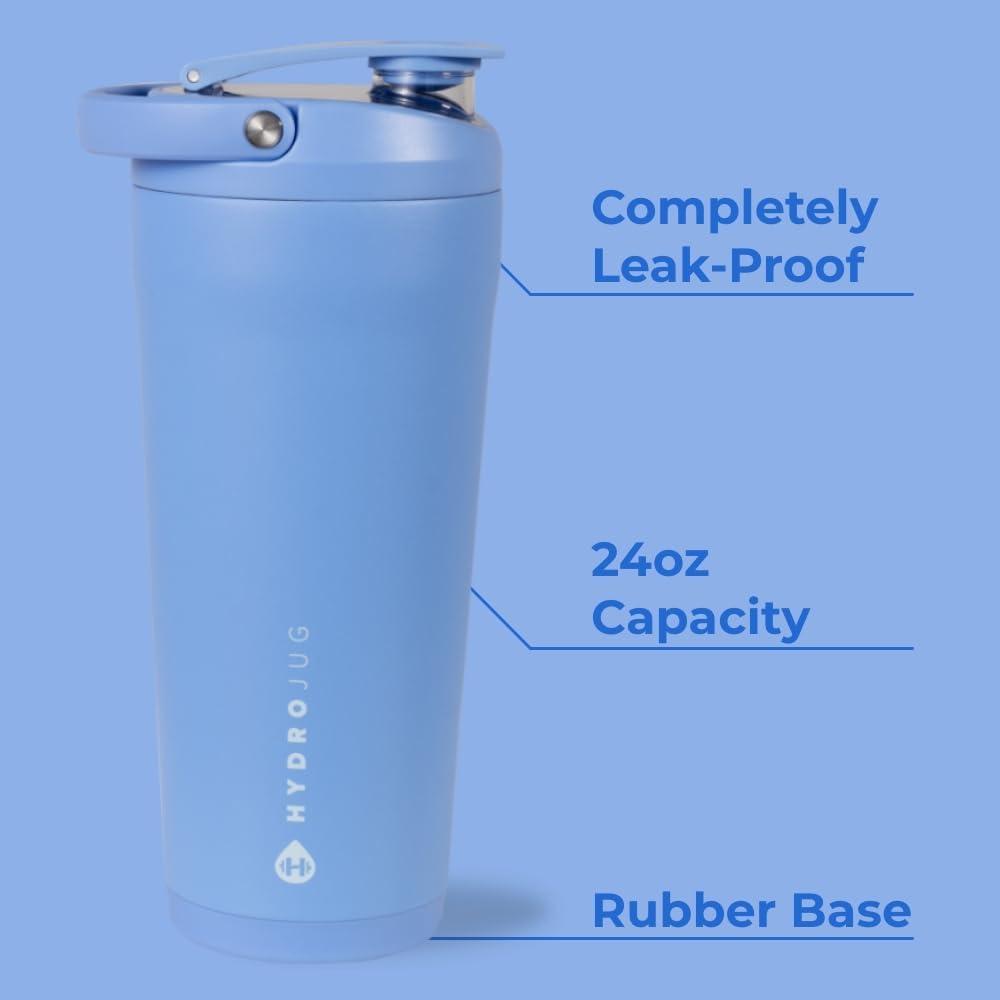 imageHydroJug 24 oz New Stainless Steel Shaker  Insulated Leakproof BPAFree with Silent Mixing Grate  No Clumps No Noise  Premium Shaker for Fitness Sports ampamp Everyday Use Black LeopardLight Blue