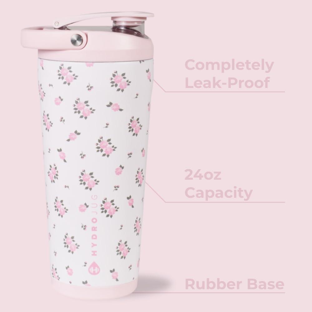 imageHydroJug 24 oz New Stainless Steel Shaker  Insulated Leakproof BPAFree with Silent Mixing Grate  No Clumps No Noise  Premium Shaker for Fitness Sports ampamp Everyday Use Black LeopardWildrose