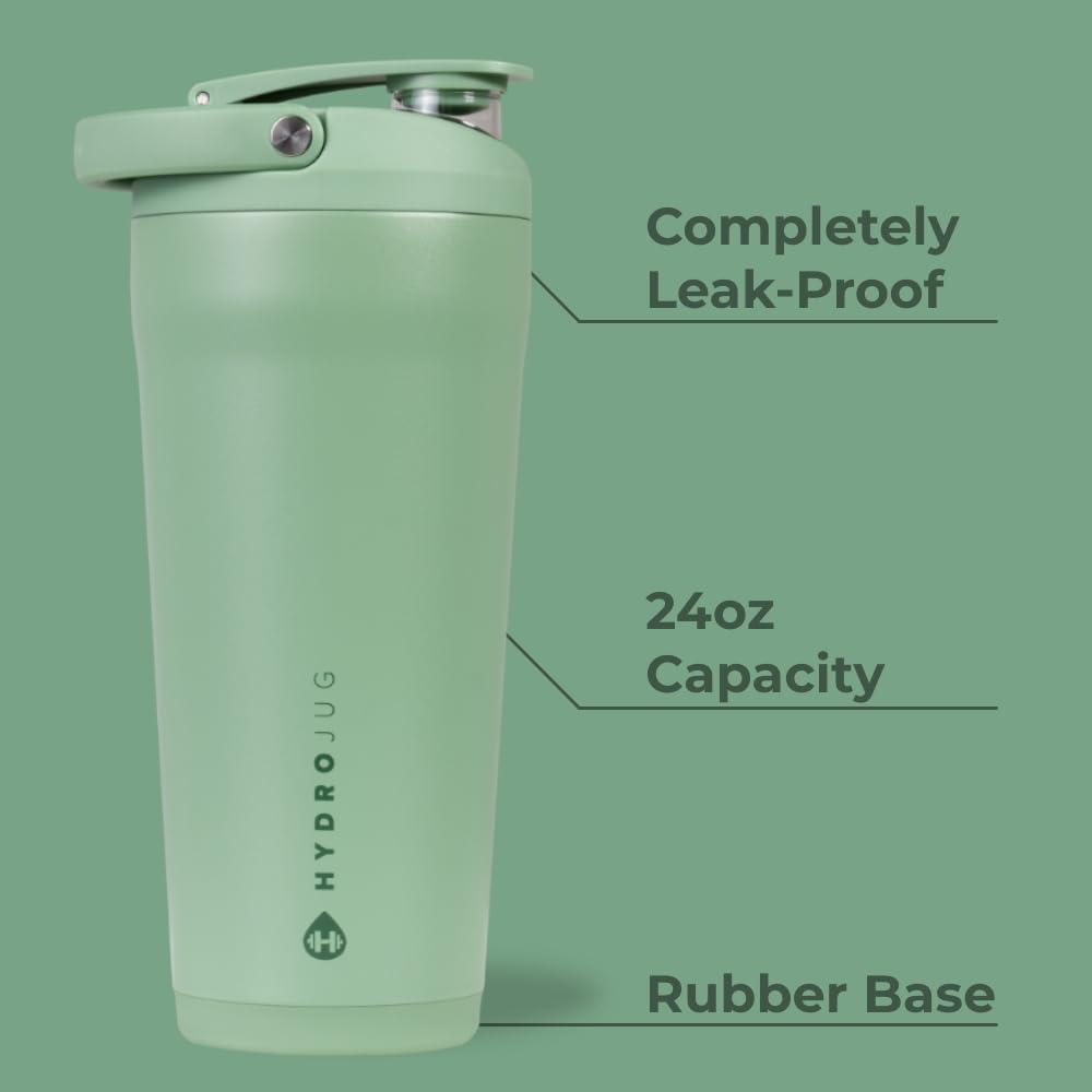 imageHydroJug 24 oz New Stainless Steel Shaker  Insulated Leakproof BPAFree with Silent Mixing Grate  No Clumps No Noise  Premium Shaker for Fitness Sports ampamp Everyday Use Black LeopardSage