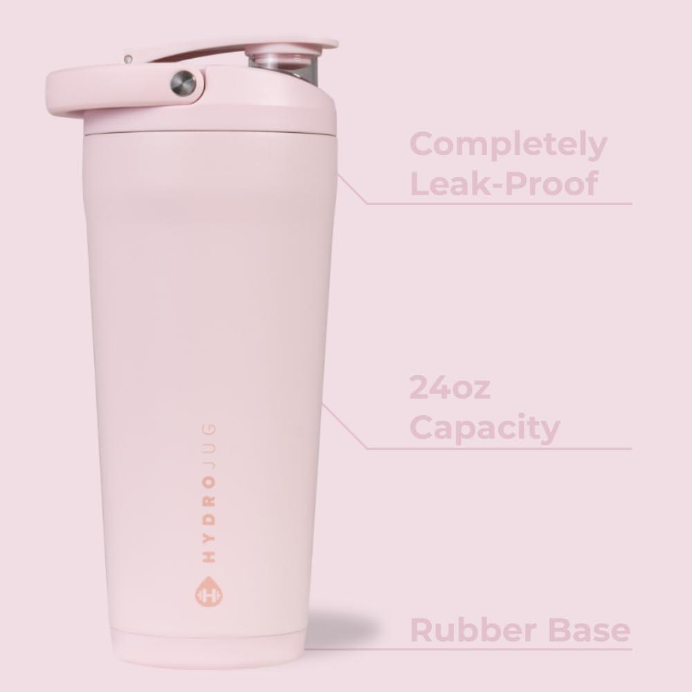 imageHydroJug 24 oz New Stainless Steel Shaker  Insulated Leakproof BPAFree with Silent Mixing Grate  No Clumps No Noise  Premium Shaker for Fitness Sports ampamp Everyday Use Black LeopardPink Sand