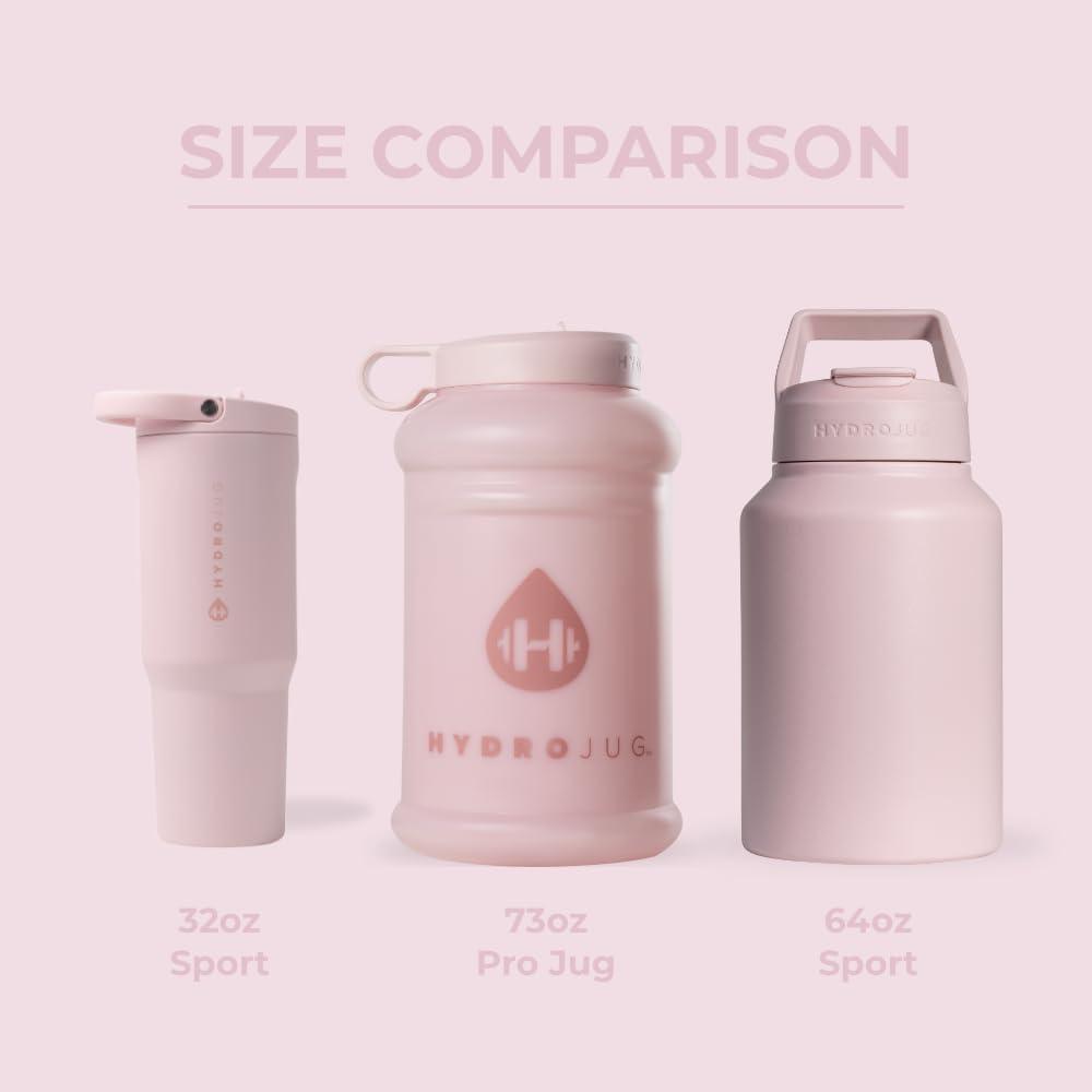 imageHydroJug Half Gallon Water Bottle 73oz  Refillable Reusable Jug With Carry Handle  Leakproof Guarantee  Great For OnTheGo Hydration  Dishwasher Safe BPA Free Light Blue Pro Jug V2Pink Sand