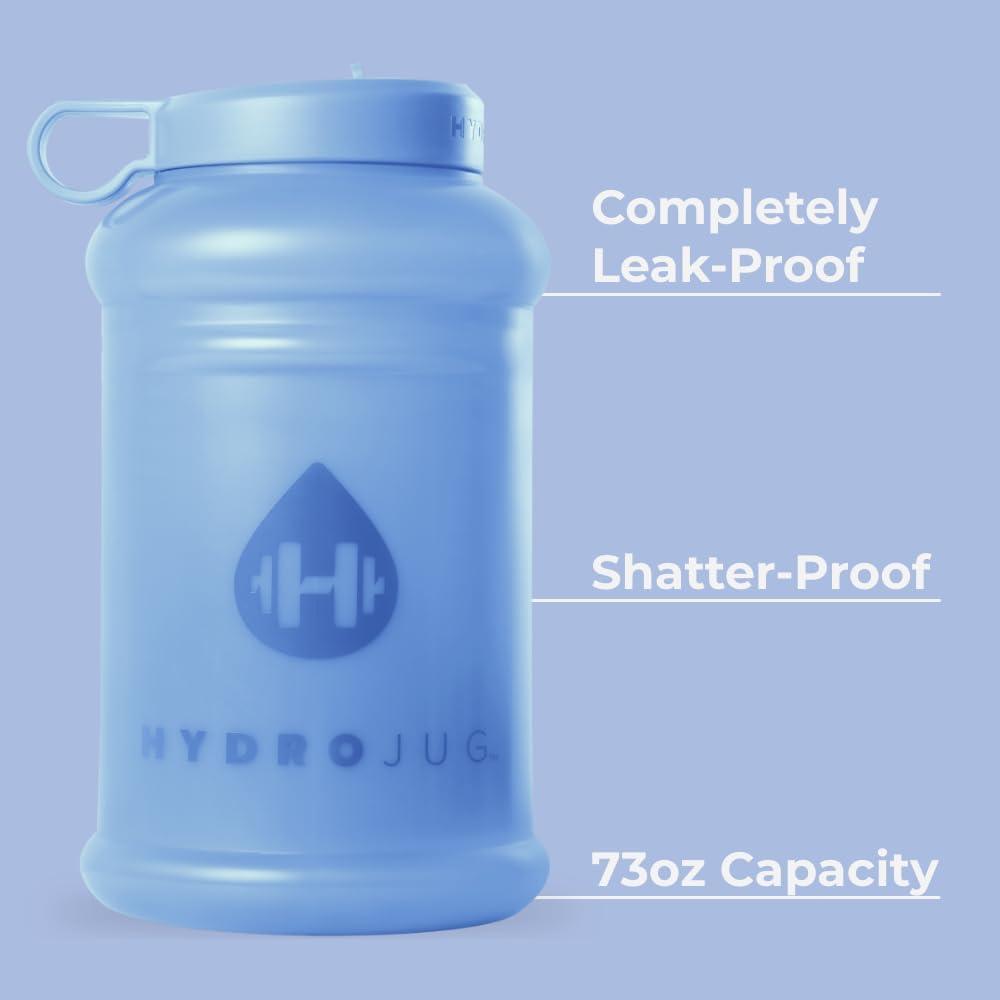 imageHydroJug Half Gallon Water Bottle 73oz  Refillable Reusable Jug With Carry Handle  Leakproof Guarantee  Great For OnTheGo Hydration  Dishwasher Safe BPA Free Light Blue Pro Jug V2Light Blue