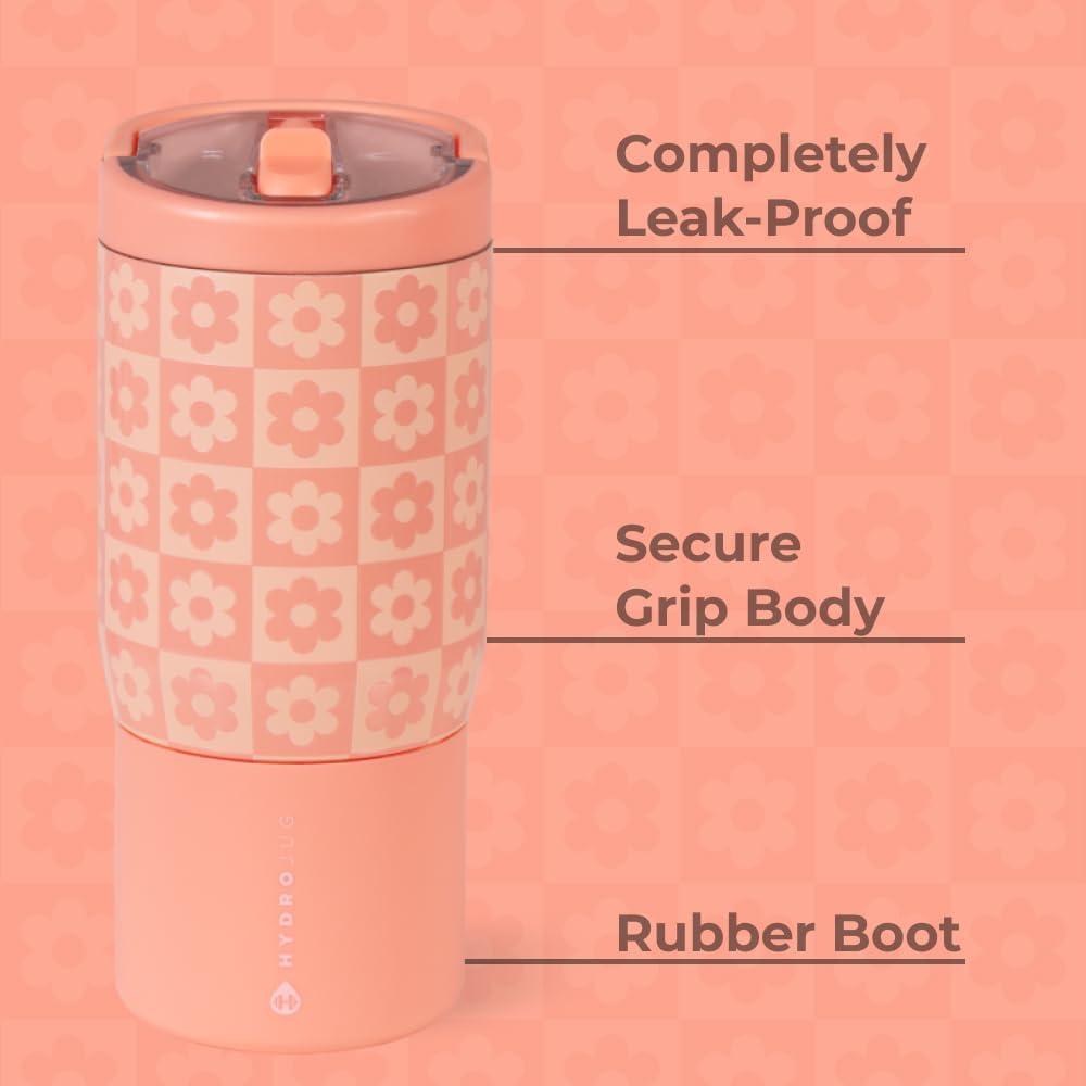 imageHydroJug Kids 14 oz Sport Water Bottle  Stainless Steel Insulated 100 Leakproof With Carry Handle BPAFree  KidFriendly Design  Durable ampamp Dishwasher Safe BowsDaisy Checkers