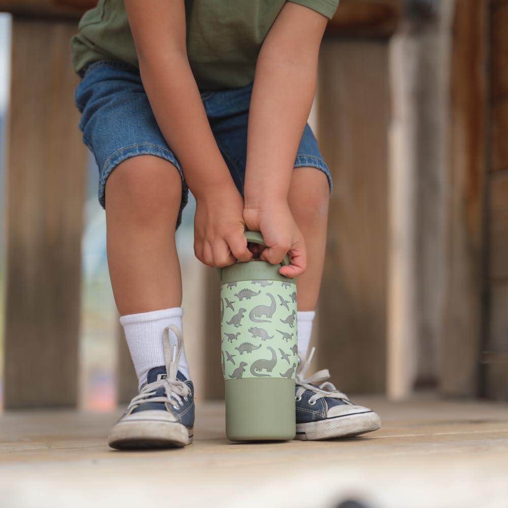 imageHydroJug Kids 14 oz Sport Water Bottle  Stainless Steel Insulated 100 Leakproof With Carry Handle BPAFree  KidFriendly Design  Durable ampamp Dishwasher Safe BowsDinosaur