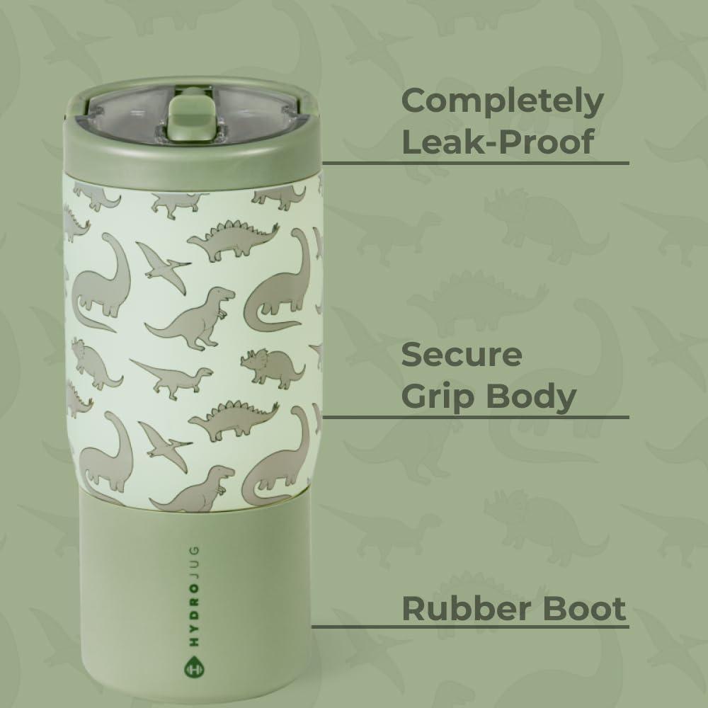 imageHydroJug Kids 14 oz Sport Water Bottle  Stainless Steel Insulated 100 Leakproof With Carry Handle BPAFree  KidFriendly Design  Durable ampamp Dishwasher Safe BowsDinosaur