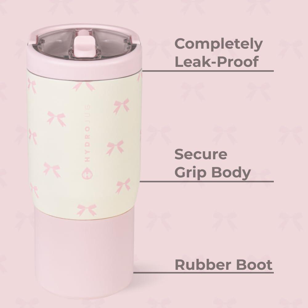 imageHydroJug Kids 14 oz Sport Water Bottle  Stainless Steel Insulated 100 Leakproof With Carry Handle BPAFree  KidFriendly Design  Durable ampamp Dishwasher Safe BowsBows