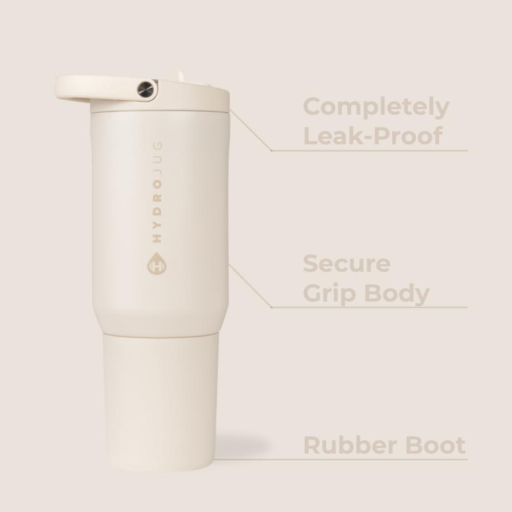 imageHydroJug Sport  Stainless Steel Tumbler with Straw Vacuum Insulated 20oz Leakproof Water Bottle Ergonomic Design Reusable Dishwasher Safe Rubber Base Durable for Gym or Outdoors BlackCream