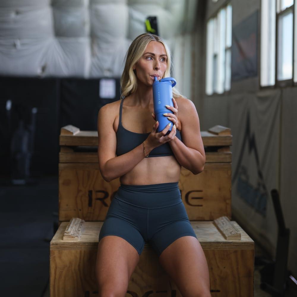 imageHydroJug Sport  Stainless Steel Tumbler with Straw Vacuum Insulated 20oz Leakproof Water Bottle Ergonomic Design Reusable Dishwasher Safe Rubber Base Durable for Gym or Outdoors BlackLight Blue