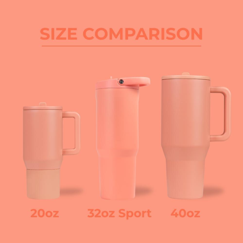 imageHydroJug Sport  Stainless Steel Tumbler with Straw Vacuum Insulated 20oz Leakproof Water Bottle Ergonomic Design Reusable Dishwasher Safe Rubber Base Durable for Gym or Outdoors BlackSummer Peach
