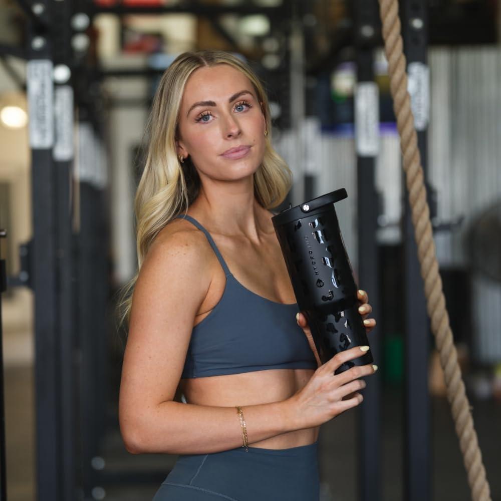 imageHydroJug Sport  Stainless Steel Tumbler with Straw Vacuum Insulated 20oz Leakproof Water Bottle Ergonomic Design Reusable Dishwasher Safe Rubber Base Durable for Gym or Outdoors BlackBlack Leopard