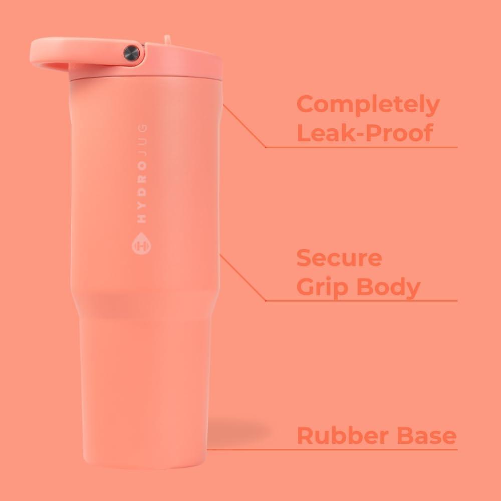 imageHydroJug Sport  Stainless Steel Tumbler with Straw Vacuum Insulated 20oz Leakproof Water Bottle Ergonomic Design Reusable Dishwasher Safe Rubber Base Durable for Gym or Outdoors BlackSummer Peach