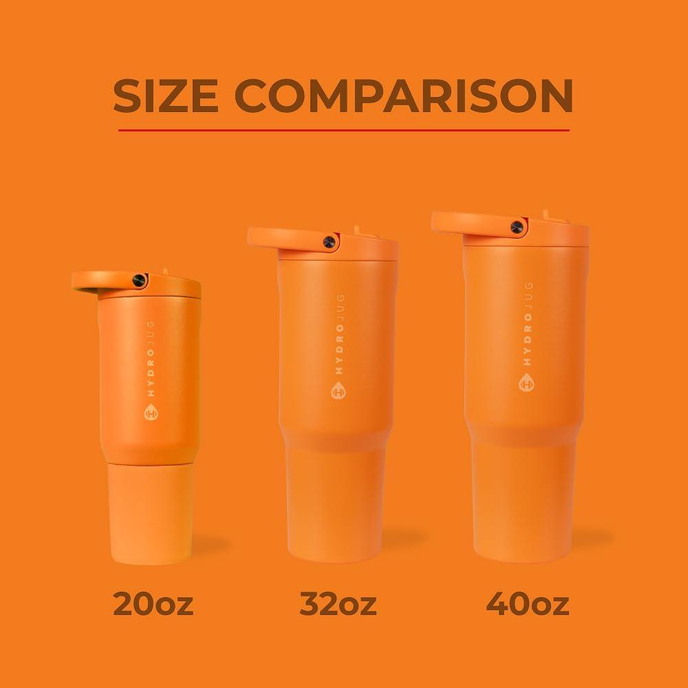 imageHydroJug Sport  Stainless Steel Tumbler with Straw Vacuum Insulated 20oz Leakproof Water Bottle Ergonomic Design Reusable Dishwasher Safe Rubber Base Durable for Gym or Outdoors BlackTangerine