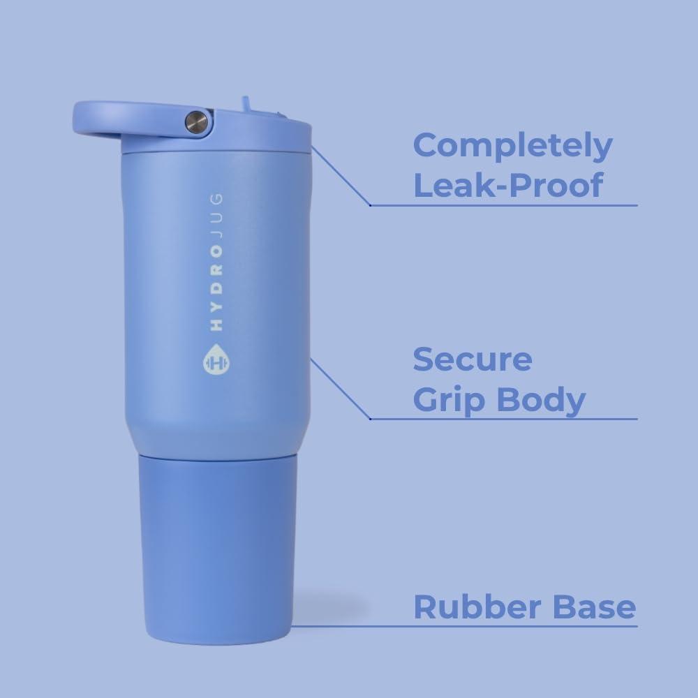 imageHydroJug Sport  Stainless Steel Tumbler with Straw Vacuum Insulated 20oz Leakproof Water Bottle Ergonomic Design Reusable Dishwasher Safe Rubber Base Durable for Gym or Outdoors BlackLight Blue