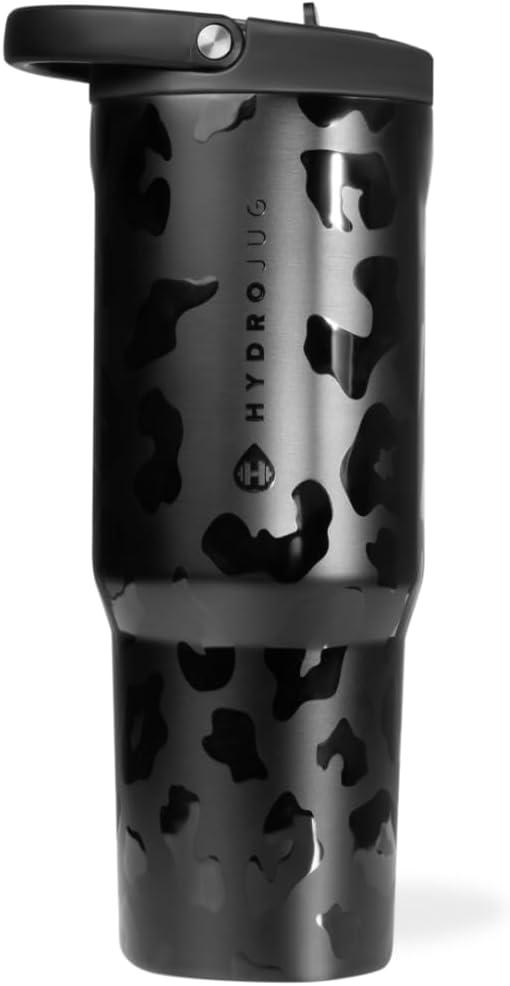 imageHydroJug Sport  Stainless Steel Tumbler with Straw Vacuum Insulated 20oz Leakproof Water Bottle Ergonomic Design Reusable Dishwasher Safe Rubber Base Durable for Gym or Outdoors BlackBlack Leopard
