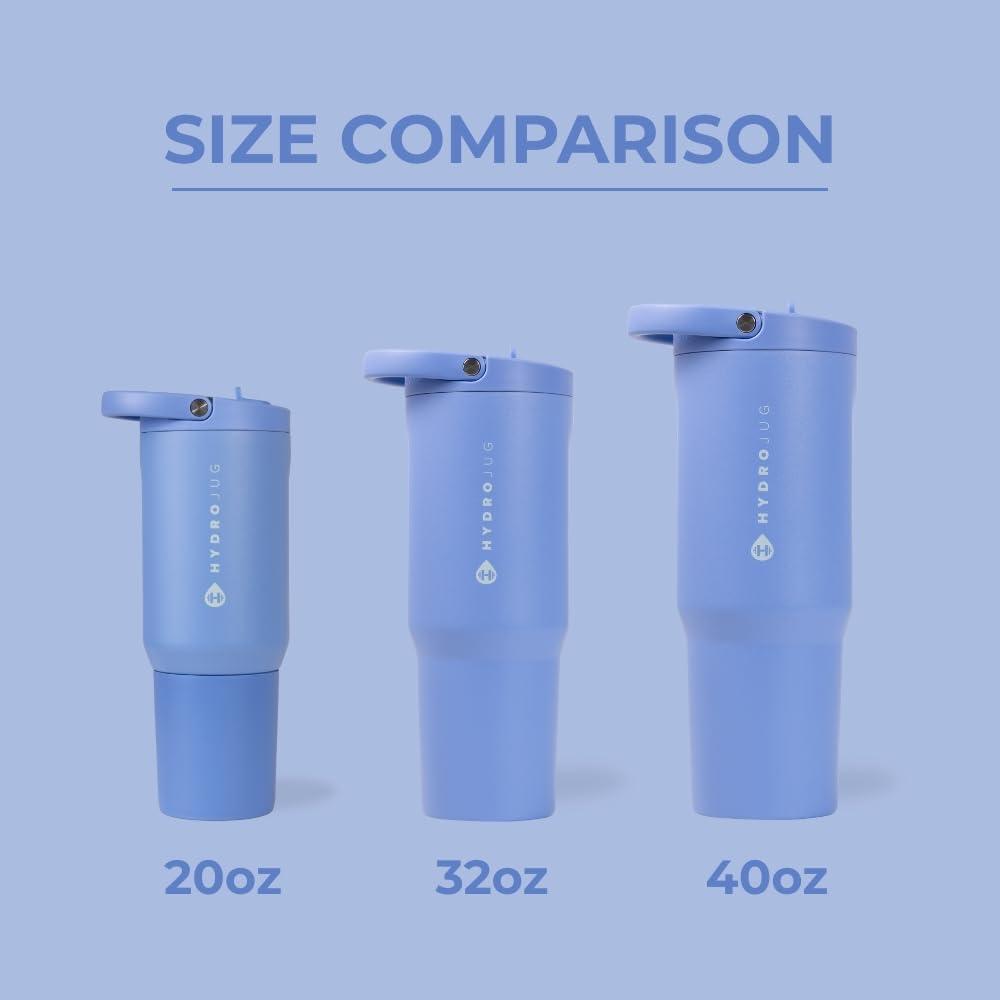 imageHydroJug Sport  Stainless Steel Tumbler with Straw Vacuum Insulated 20oz Leakproof Water Bottle Ergonomic Design Reusable Dishwasher Safe Rubber Base Durable for Gym or Outdoors BlackLight Blue