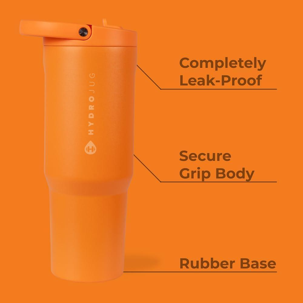 imageHydroJug Sport  Stainless Steel Tumbler with Straw Vacuum Insulated 20oz Leakproof Water Bottle Ergonomic Design Reusable Dishwasher Safe Rubber Base Durable for Gym or Outdoors BlackTangerine