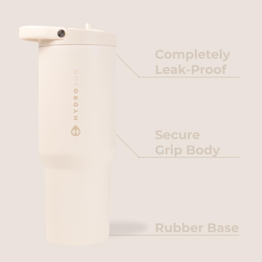 imageHydroJug Sport  Stainless Steel Tumbler with Straw Vacuum Insulated 20oz Leakproof Water Bottle Ergonomic Design Reusable Dishwasher Safe Rubber Base Durable for Gym or Outdoors BlackCream