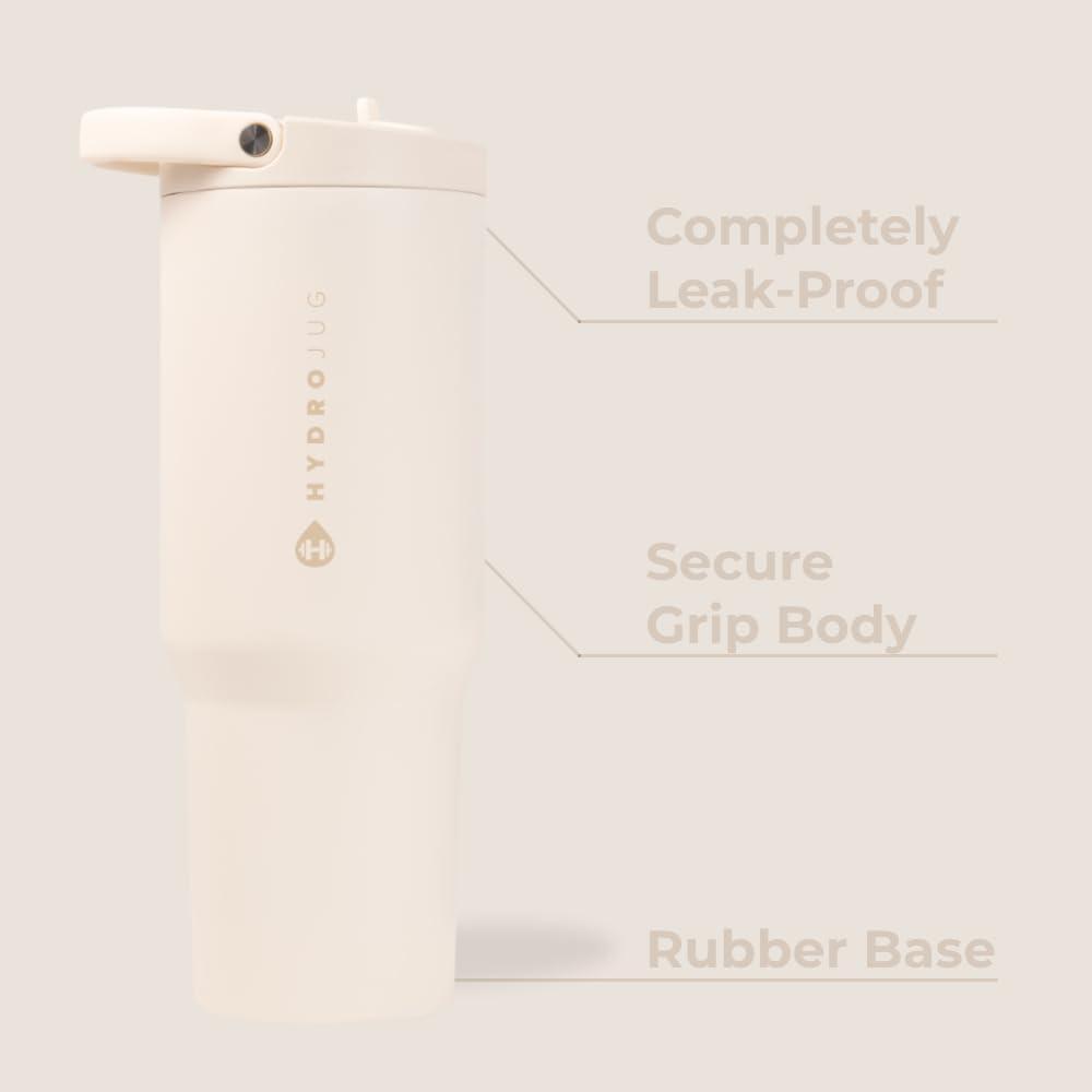 imageHydroJug Sport  Stainless Steel Tumbler with Straw Vacuum Insulated 32oz Leakproof Water Bottle Ergonomic Design Reusable Dishwasher Safe Rubber Base Durable for Gym or Outdoors BlackCream