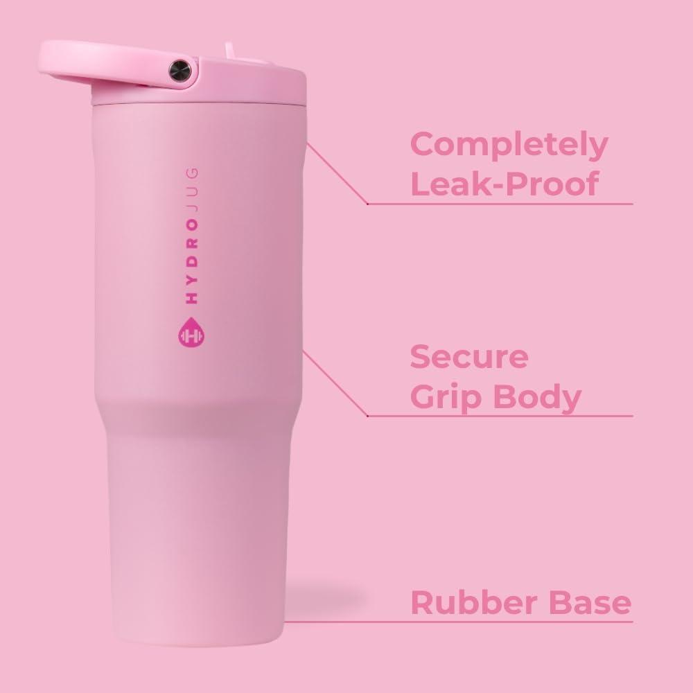 imageHydroJug Sport  Stainless Steel Tumbler with Straw Vacuum Insulated 32oz Leakproof Water Bottle Ergonomic Design Reusable Dishwasher Safe Rubber Base Durable for Gym or Outdoors BlackBlush