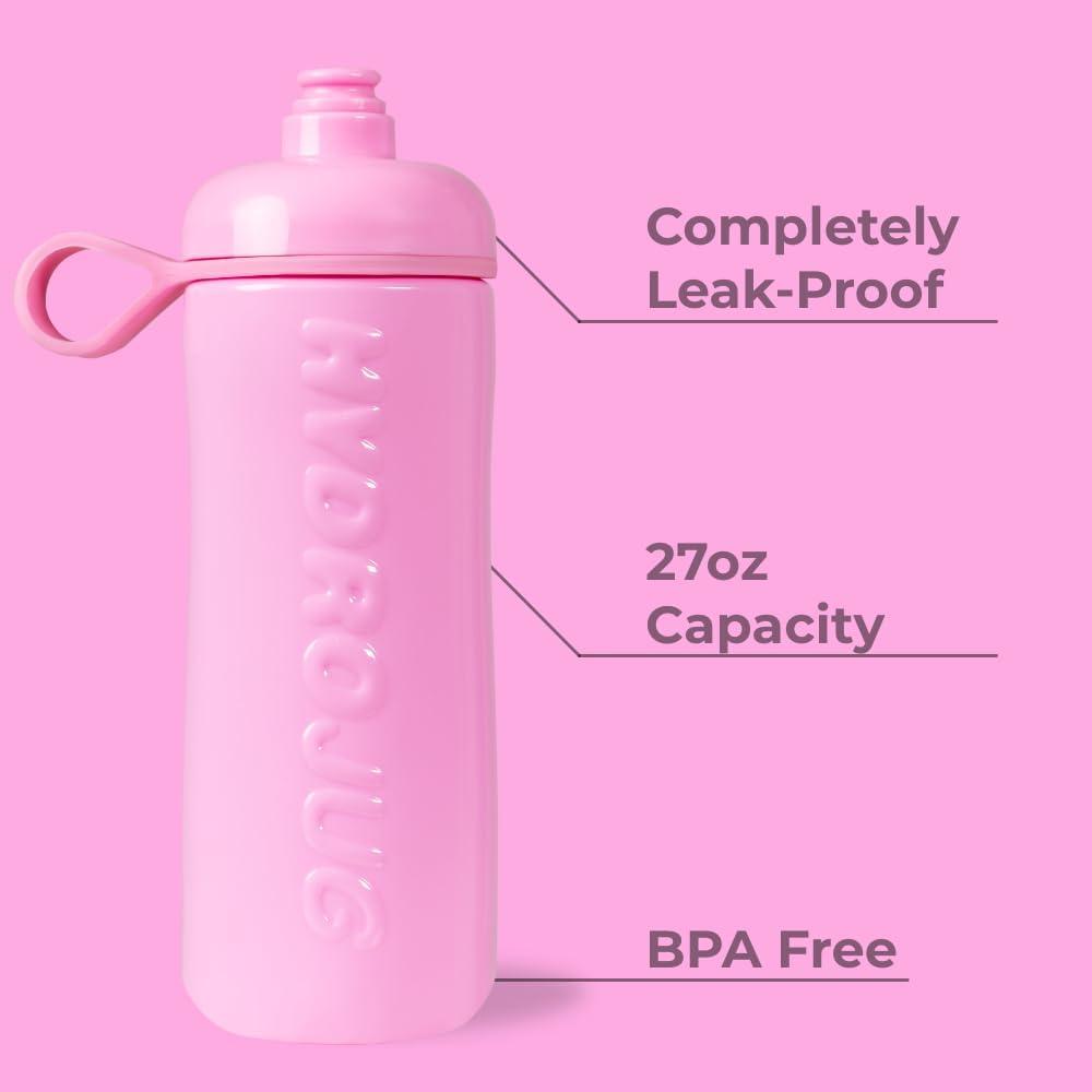 imageHydroJug Squeeze  27oz Water Bottles Sports Water Bottle with Push Cap Quick ampamp Easy Hydration Gym Water Bottles Easy Squeeze Bottle MauveBubblegum