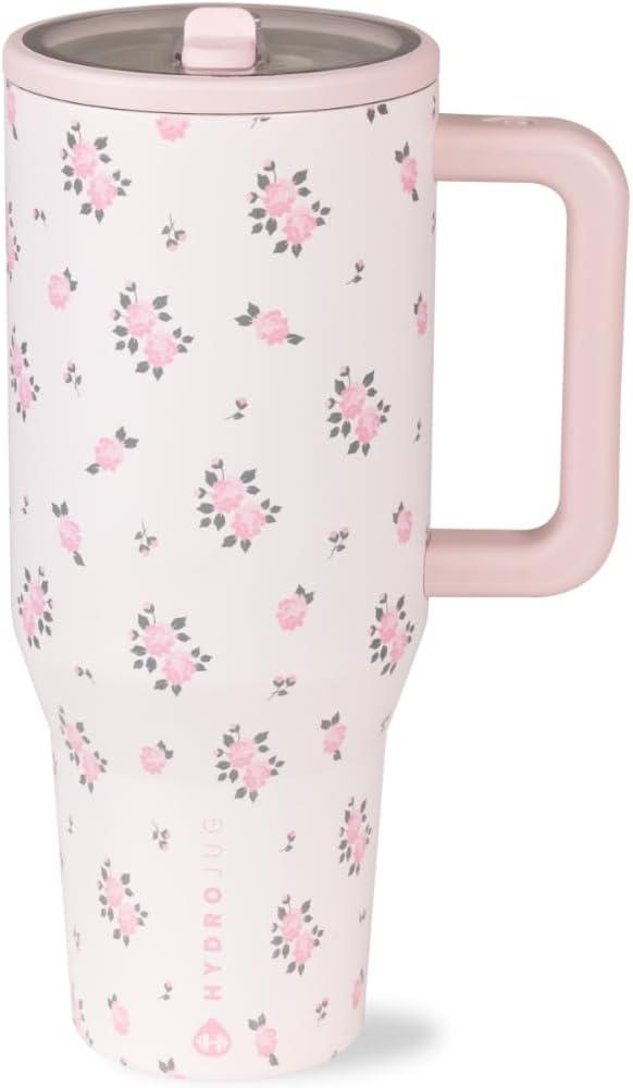 imageHydroJug Traveler  32 oz Water Bottle with Handle ampamp Flip Straw  Fits in Cup Holder Leak Resistant TumblerReusable Insulated Stainless Steel ampamp Rubber Base  Gifts for Women ampamp Men BlackWildrose