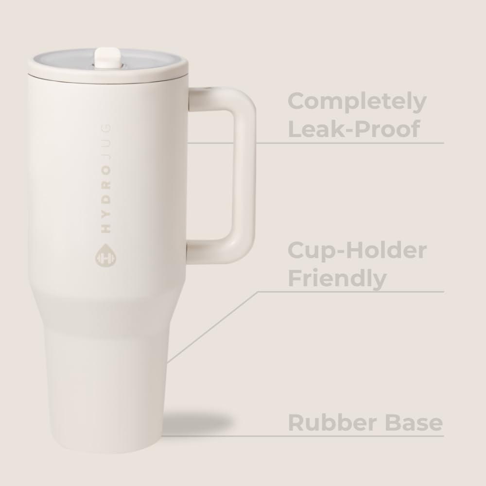 imageHydroJug Traveler  32 oz Water Bottle with Handle ampamp Flip Straw  Fits in Cup Holder Leak Resistant TumblerReusable Insulated Stainless Steel ampamp Rubber Base  Gifts for Women ampamp Men BlackCream