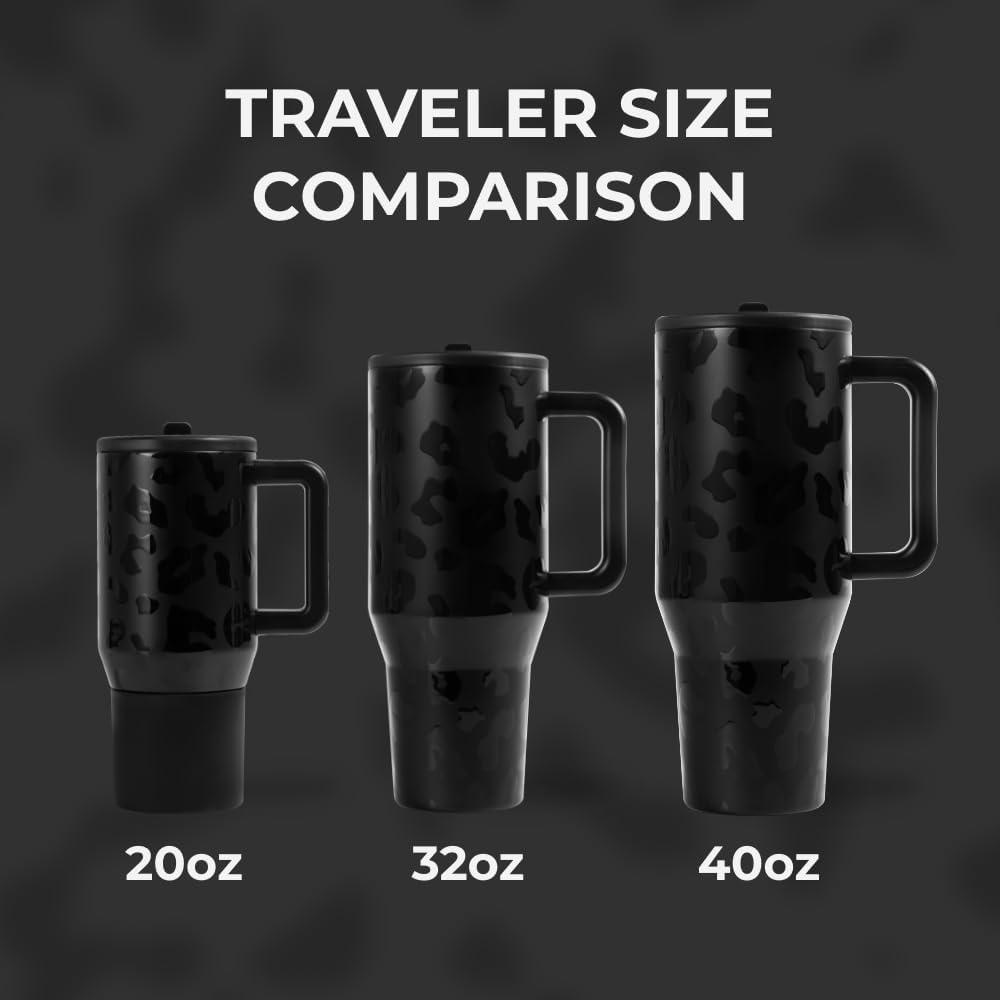 imageHydroJug Traveler  32 oz Water Bottle with Handle ampamp Flip Straw  Fits in Cup Holder Leak Resistant TumblerReusable Insulated Stainless Steel ampamp Rubber Base  Gifts for Women ampamp Men BlackBlack Leopard