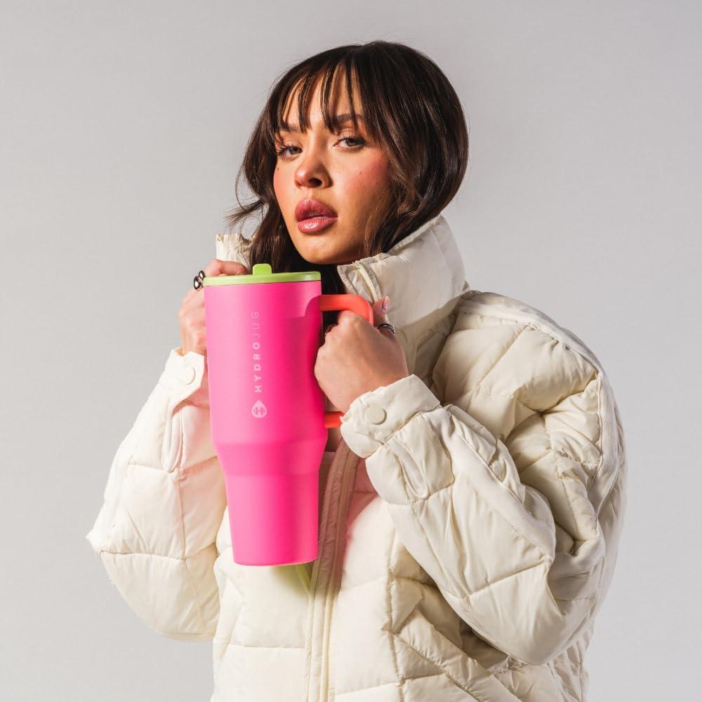 imageHydroJug Traveler  32 oz Water Bottle with Handle ampamp Flip Straw  Fits in Cup Holder Leak Resistant TumblerReusable Insulated Stainless Steel ampamp Rubber Base  Gifts for Women ampamp Men BlackOrchid