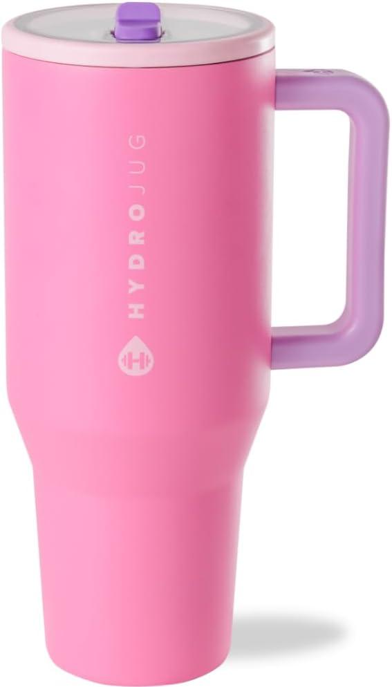 imageHydroJug Traveler  32 oz Water Bottle with Handle ampamp Flip Straw  Fits in Cup Holder Leak Resistant TumblerReusable Insulated Stainless Steel ampamp Rubber Base  Gifts for Women ampamp Men BlackPink Sugar