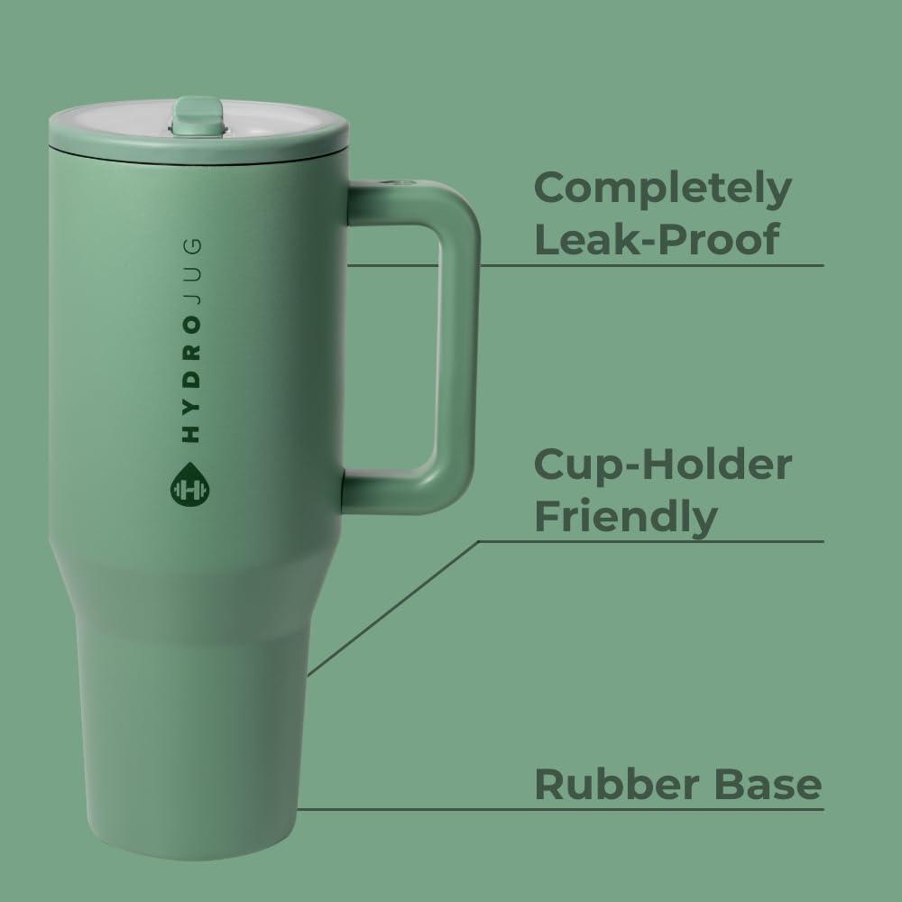 imageHydroJug Traveler  32 oz Water Bottle with Handle ampamp Flip Straw  Fits in Cup Holder Leak Resistant TumblerReusable Insulated Stainless Steel ampamp Rubber Base  Gifts for Women ampamp Men BlackSage