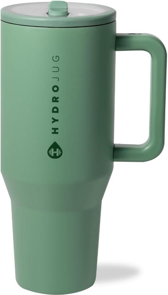 imageHydroJug Traveler  32 oz Water Bottle with Handle ampamp Flip Straw  Fits in Cup Holder Leak Resistant TumblerReusable Insulated Stainless Steel ampamp Rubber Base  Gifts for Women ampamp Men BlackSage