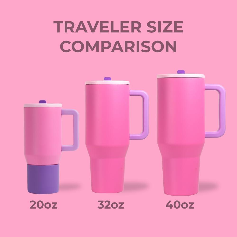 imageHydroJug Traveler  32 oz Water Bottle with Handle ampamp Flip Straw  Fits in Cup Holder Leak Resistant TumblerReusable Insulated Stainless Steel ampamp Rubber Base  Gifts for Women ampamp Men BlackPink Sugar