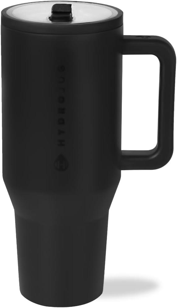 imageHydroJug Traveler  32 oz Water Bottle with Handle ampamp Flip Straw  Fits in Cup Holder Leak Resistant TumblerReusable Insulated Stainless Steel ampamp Rubber Base  Gifts for Women ampamp Men BlackBlack