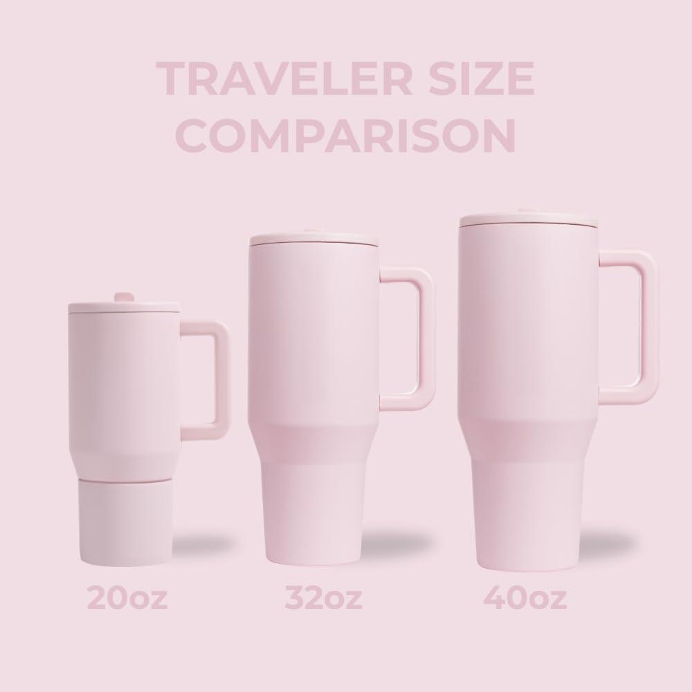 imageHydroJug Traveler  32 oz Water Bottle with Handle ampamp Flip Straw  Fits in Cup Holder Leak Resistant TumblerReusable Insulated Stainless Steel ampamp Rubber Base  Gifts for Women ampamp Men BlackPink Sand