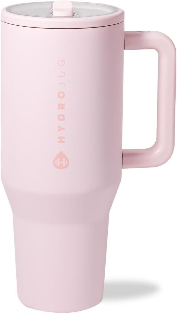 imageHydroJug Traveler  32 oz Water Bottle with Handle ampamp Flip Straw  Fits in Cup Holder Leak Resistant TumblerReusable Insulated Stainless Steel ampamp Rubber Base  Gifts for Women ampamp Men BlackPink Sand
