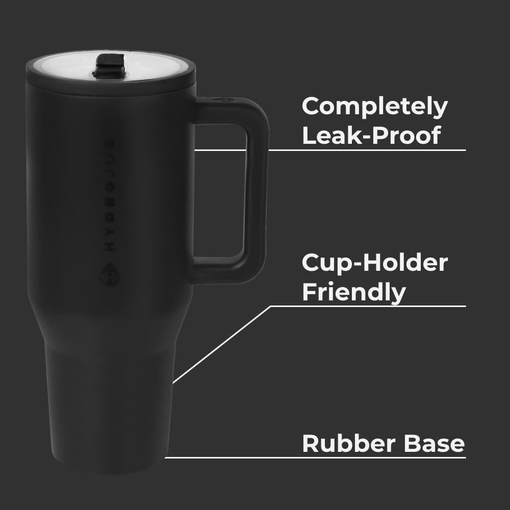 imageHydroJug Traveler  32 oz Water Bottle with Handle ampamp Flip Straw  Fits in Cup Holder Leak Resistant TumblerReusable Insulated Stainless Steel ampamp Rubber Base  Gifts for Women ampamp Men BlackBlack