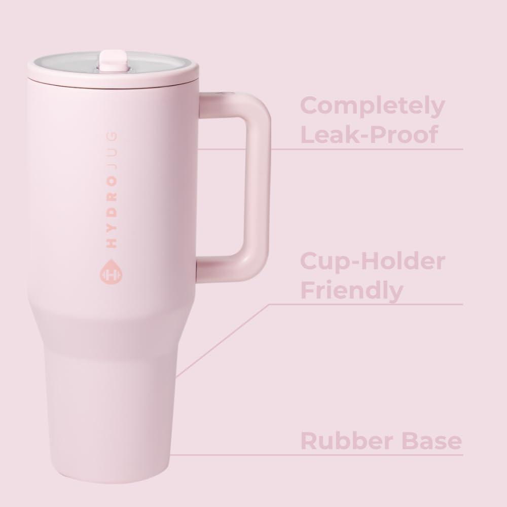imageHydroJug Traveler  32 oz Water Bottle with Handle ampamp Flip Straw  Fits in Cup Holder Leak Resistant TumblerReusable Insulated Stainless Steel ampamp Rubber Base  Gifts for Women ampamp Men BlackPink Sand