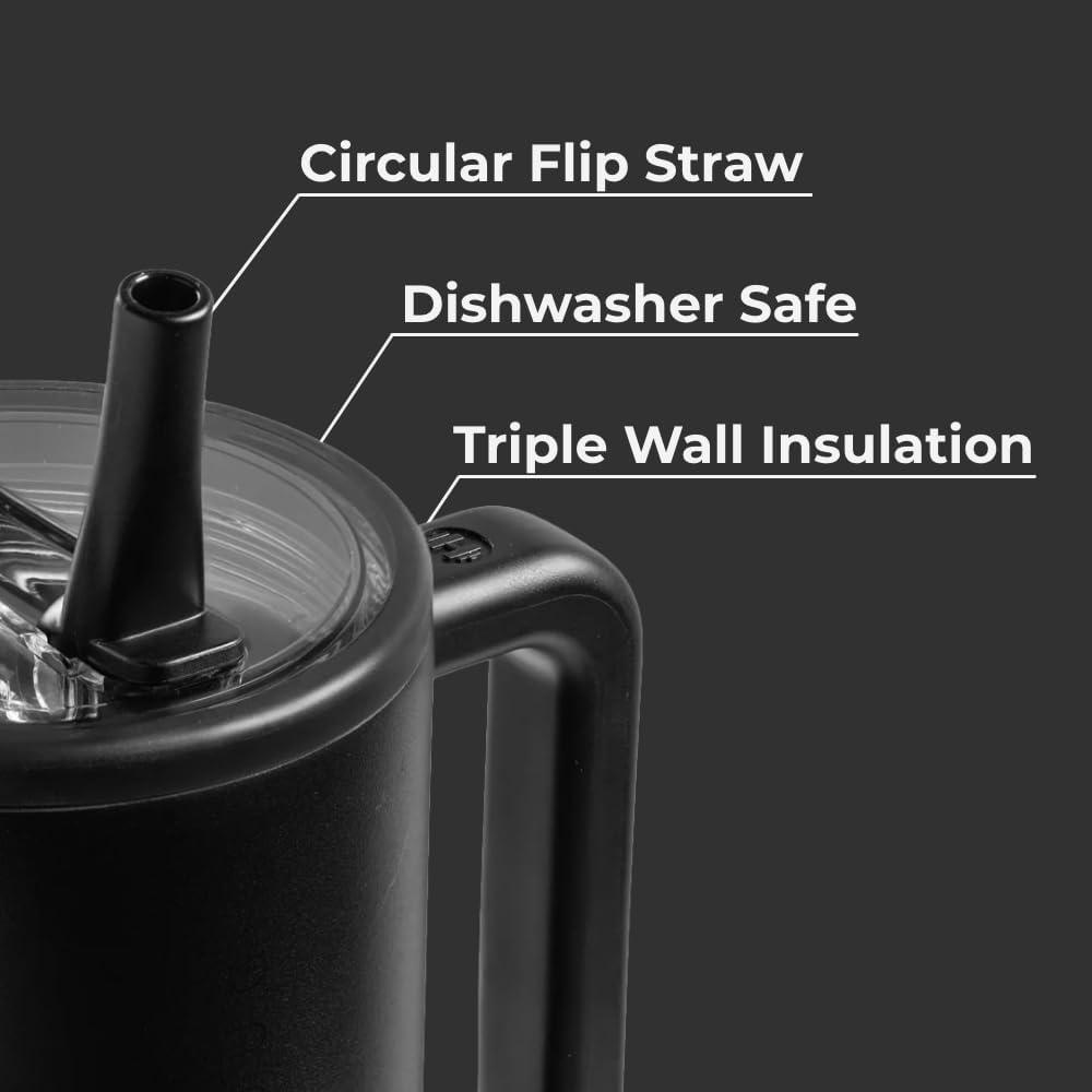 imageHydroJug Traveler  32 oz Water Bottle with Handle ampamp Flip Straw  Fits in Cup Holder Leak Resistant TumblerReusable Insulated Stainless Steel ampamp Rubber Base  Gifts for Women ampamp Men BlackBlack