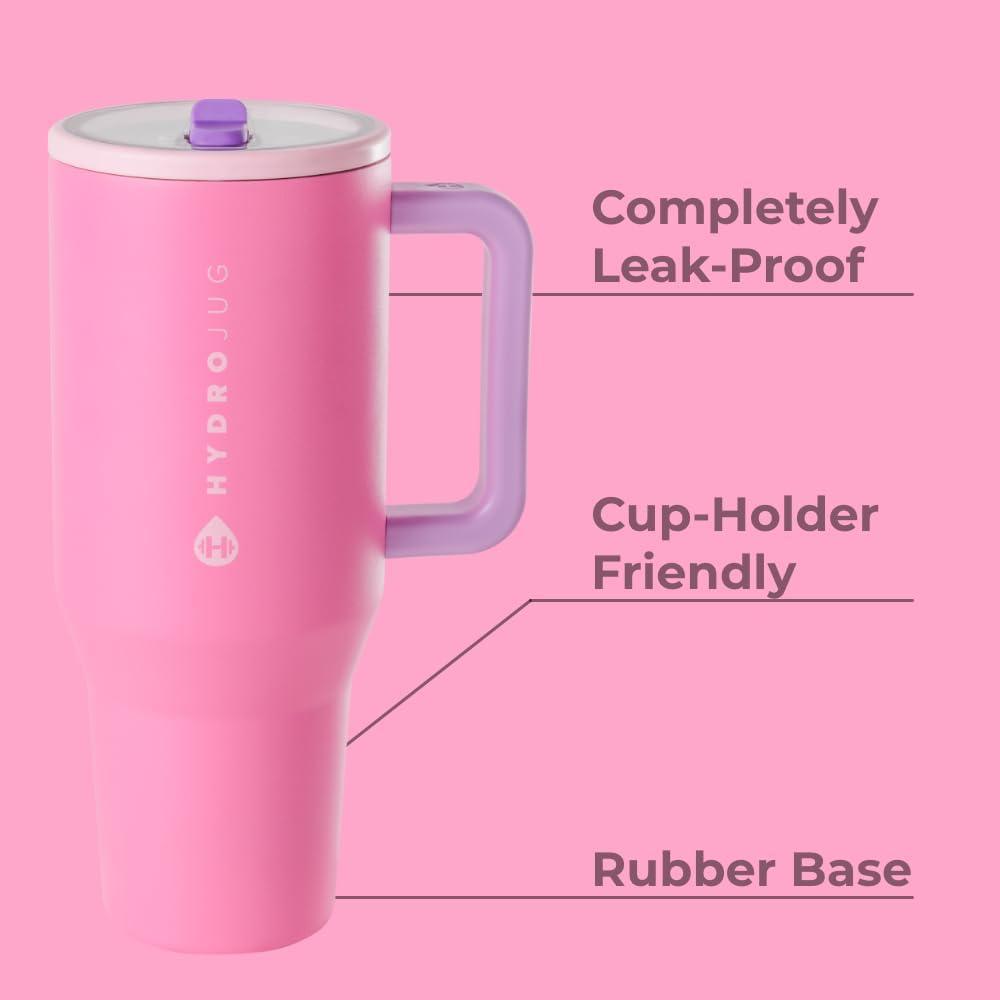imageHydroJug Traveler  32 oz Water Bottle with Handle ampamp Flip Straw  Fits in Cup Holder Leak Resistant TumblerReusable Insulated Stainless Steel ampamp Rubber Base  Gifts for Women ampamp Men BlackPink Sugar