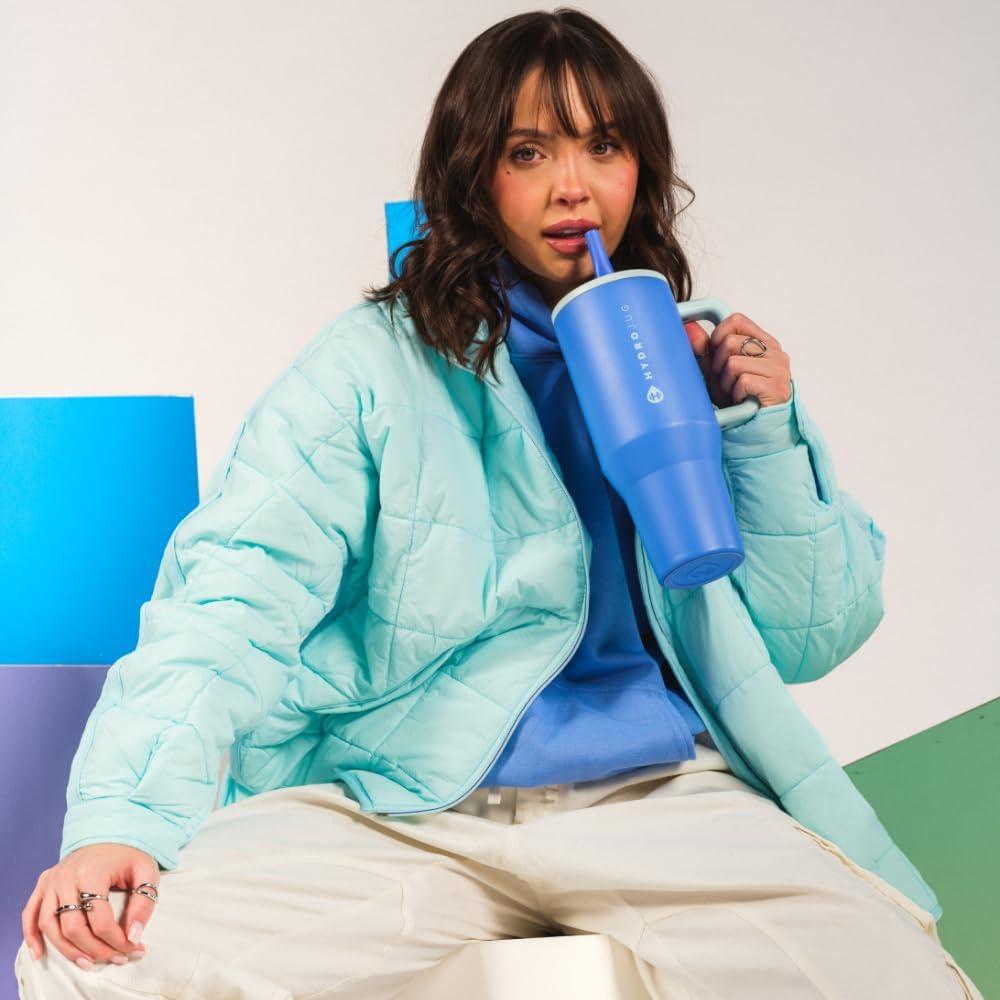 imageHydroJug Traveler  32 oz Water Bottle with Handle ampamp Flip Straw  Fits in Cup Holder Leak Resistant TumblerReusable Insulated Stainless Steel ampamp Rubber Base  Gifts for Women ampamp Men BlackRiptide