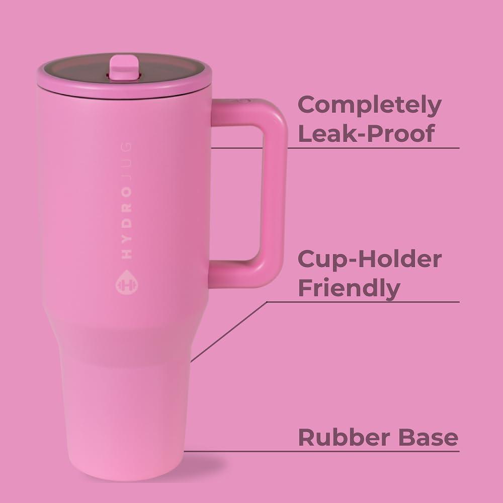 imageHydroJug Traveler  32 oz Water Bottle with Handle ampamp Flip Straw  Fits in Cup Holder Leak Resistant TumblerReusable Insulated Stainless Steel ampamp Rubber Base  Gifts for Women ampamp Men BlackTaffy