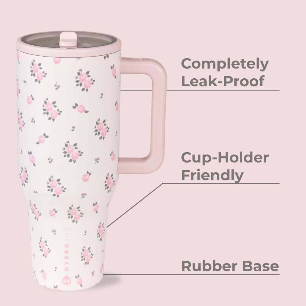 imageHydroJug Traveler  32 oz Water Bottle with Handle ampamp Flip Straw  Fits in Cup Holder Leak Resistant TumblerReusable Insulated Stainless Steel ampamp Rubber Base  Gifts for Women ampamp Men BlackWildrose