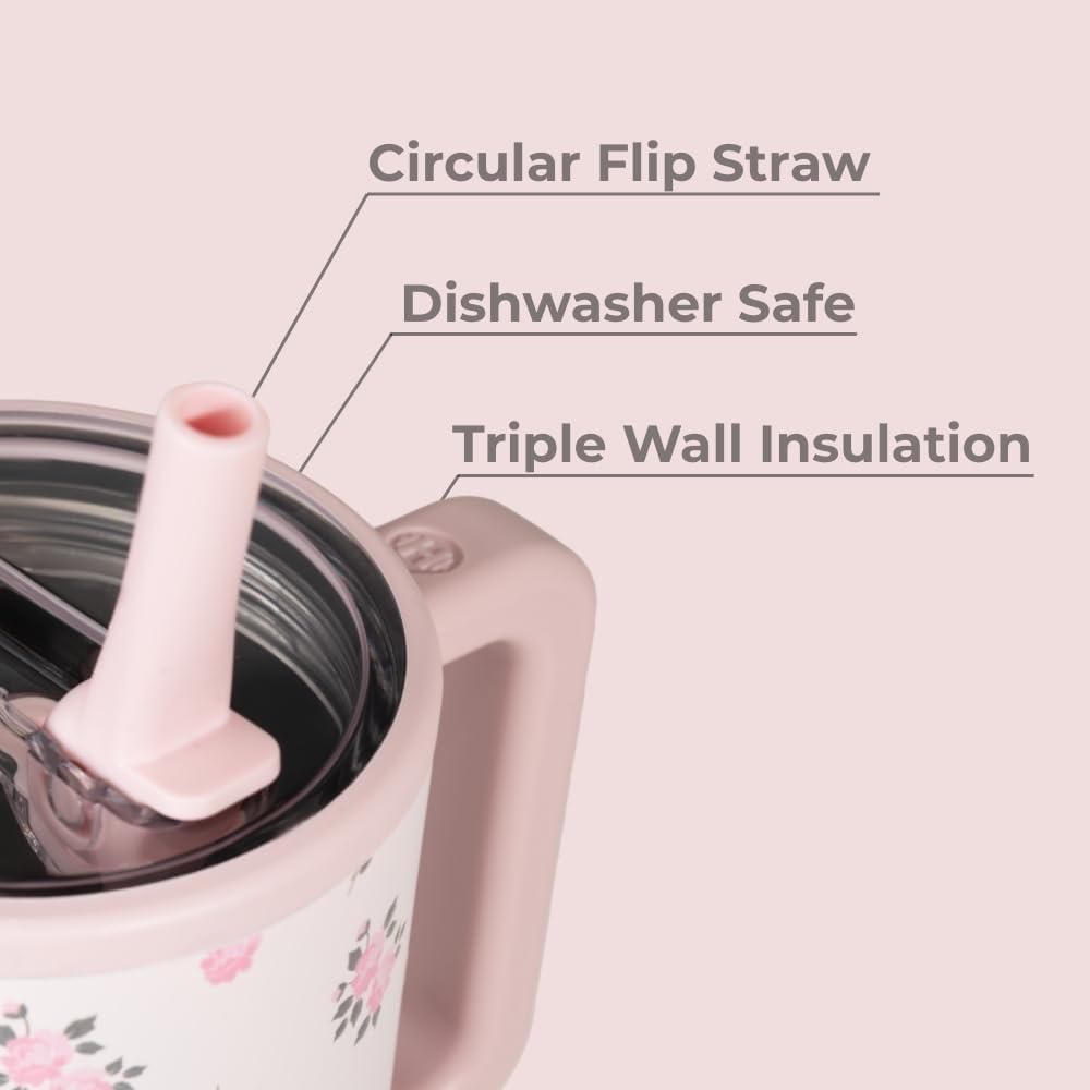 imageHydroJug Traveler  32 oz Water Bottle with Handle ampamp Flip Straw  Fits in Cup Holder Leak Resistant TumblerReusable Insulated Stainless Steel ampamp Rubber Base  Gifts for Women ampamp Men BlackWildrose