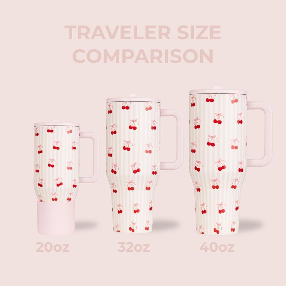 imageHydroJug Traveler  32 oz Water Bottle with Handle ampamp Flip Straw  Fits in Cup Holder Leak Resistant TumblerReusable Insulated Stainless Steel ampamp Rubber Base  Gifts for Women ampamp Men BlackSweet Cherry