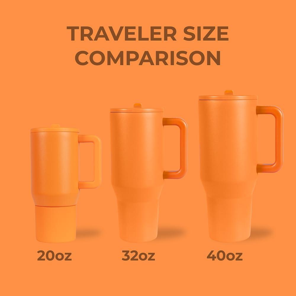 imageHydroJug Traveler  32 oz Water Bottle with Handle ampamp Flip Straw  Fits in Cup Holder Leak Resistant TumblerReusable Insulated Stainless Steel ampamp Rubber Base  Gifts for Women ampamp Men BlackTangerine