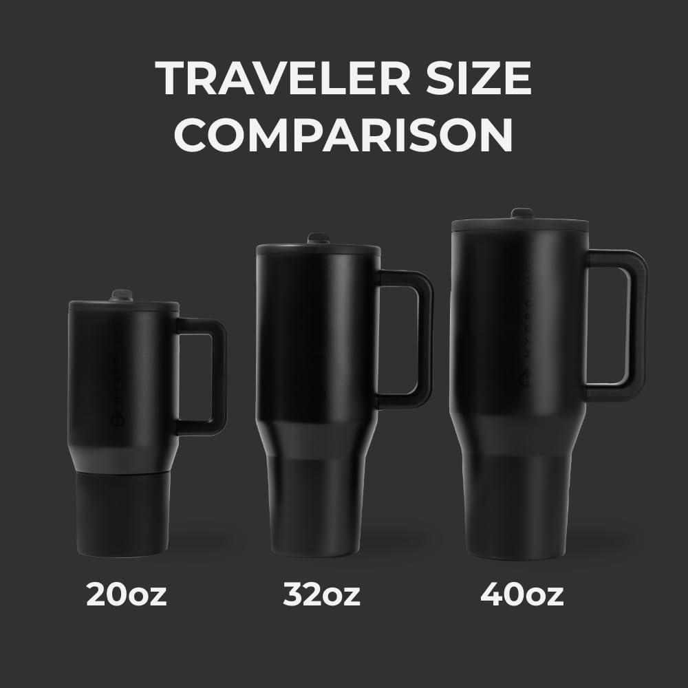 imageHydroJug Traveler  40 oz Water Bottle with Handle ampamp Flip Straw  Fits in Cup Holder Leak Resistant TumblerReusable Insulated Stainless Steel ampamp Rubber Base  Gifts for Women ampamp Men BlackBlack